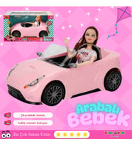Cindy Doll Bebekli Arabası Pembe - Oyuncak Arabalı Bebek - Barbie Arabası - Bebekli Barbie Arabası -