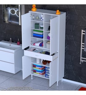 Modilayn YENİ AFRA 75 x 173 x 32,5 cm 1 Çekmece 4 Kapak 7 Raf 10 Bölme Çok Amaçlı Banyo & Mutfak Dolabı  (Beyaz)