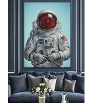 Çiçek Başlı Astronot İllüstrasyonu Dekoratif Kanvas - Mdf Ahşap Tablo