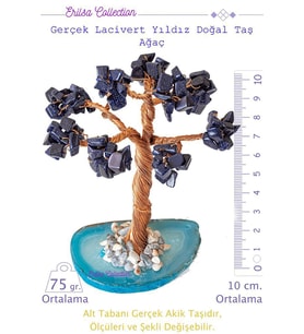 Sertifikalı Gerçek Lacivert Yıldız Doğal Taşı Ağaç - Akik Plakalı (Çok Renkli)