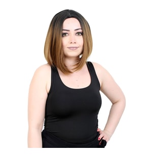 Mulvxprk  Prk02 Kahkülsüz Düz Kısa Fiber Sentetik Peruk - Siyah / Karamel Ombreli (Mulvix)