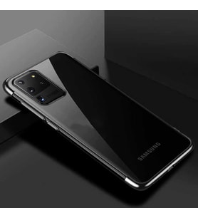 Galaxy S20 Ultra Köşeleri Renkli Kamera Korumalı Şeffaf Kılıf (Gri)