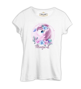 Unicorn Çiçek Anneler Günü Beyaz Kadın Tshirt