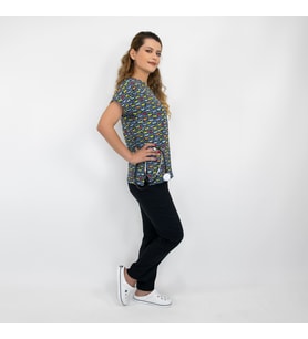 Unisex Kedi Gözü Desenli Esnek  Likralı Cerrahi Doktor Hemşire Scrubs Üniforma Takımı (Karışık)