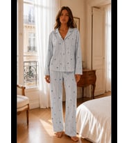 Night Mavi Kadın Relax Fit Düğme Pijama Takımı