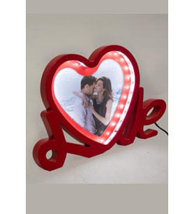 Sevgiliye Özel Led Işıklı Love Fotoğraflı Sihirli Ayna (Kırmızı)