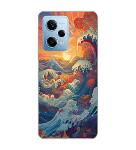 Redmi Note 12 Pro 5G Uyumlu Kanagawa Dalga ve Doğa Tasarımlı Şeffaf Telefon Kılıfı