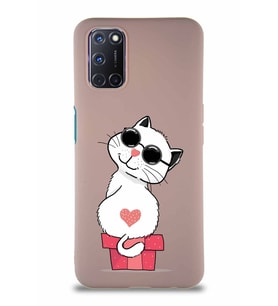 Oppo A52 Soft Premier Kapak Coolcat Tasarımlı Silikon Kılıf - Pudra (Şeffaf)