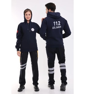 112 Acil Sağlık Unisex Kapşonlu Hırka - Lacivert