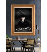 Altın Varaklı Çerçeveli Paspartulu Atatürk Tablo DC1252 (Gold)