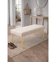 Krem Puf & Bench 80 Cm Gold Metal Ayaklı