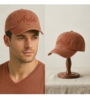 BK Gift Kişiye Özel İsim Nakışlı Vintage Turuncu Beyzbol Şapkası Unisex Eskitme Kumaş Metal Tokalı