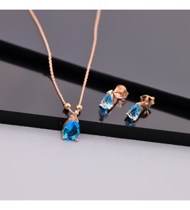 925 Ayar Gümüş Aquamarine Taşlı Dorikalı Damla Set