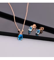 925 Ayar Gümüş Aquamarine Taşlı Dorikalı Damla Set