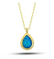 925 Ayar Gümüş Gold Damla Mi Opal Taşlı Kadın Kolye