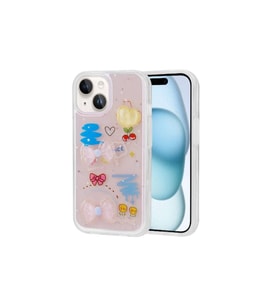 Apple iPhone 15 Uyumlu Kılıf Kabartma Figürlü Parlak Zore Minimini Silikon Kapak (Pembe)