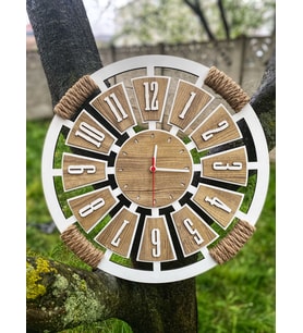 Kişiye Özel Halatlı Dekoratif Ahşap Duvar Saati 40cm