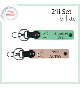 Patileriyle Mutluluk Getiren Hediye, Kedili, Kişisel Yazılı Anahtarlık, Açık Yeşil-Yavru Ağzı