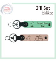 Patileriyle Mutluluk Getiren Hediye, Kedili, Kişisel Yazılı Anahtarlık, Açık Yeşil-Yavru Ağzı