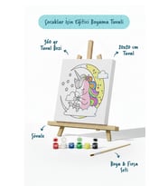 Unicorn Figürlü Çocuk Boyama Tuvali – Şövaleli Boya Seti 20x20