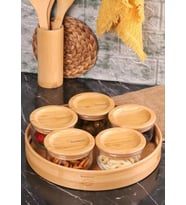 atbyhome Duo 300ml 5'li Tepsili Bambu Silikonlu Kapaklı Hava Aldırmaz Cam Kahvaltılık
