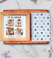 İyi Ki Varsın Ahşap Fotoğraflı Çerçeve ve Defter Hediye Seti