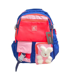 Okul Çantası Lacivert Pembe Peluş Maskotlu Çift Bölmeli