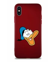 Apple iPhone XS Soft Premier Kapak Donald Duck-E Tasarımlı Silikon Kılıf - Mürdüm (Şeffaf)