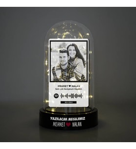 Sevgililer Günü Hediyesi Spotify Ses İzi Tasarımlı Işıklı ve Fotoğraflı Fanus Plak