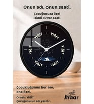 İsme Özel Yıldızlı Kutup Ayısı Çocuk Odası Duvar Saati Orta Boy 30 cm Siyah Camlı Sessiz