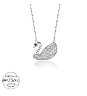 Swarovski Taşlı Gümüş Kuğu Bayan Kolye