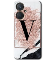 Vivo Y27 Kılıf HD Desen Baskılı Kılıf - Pembe Mermer Desenli V Harfi