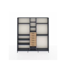 Arges Dolap 10 Raflı 6 Çekmeceli 3 Askılı 220x30x243 Antrasit-Antrasit/Çam