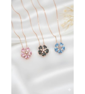 925 Ayar Doğum Taşlı Unutma Beni Çiçeği Kolye.rose.gold.rodaj Unutma