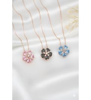 925 Ayar Doğum Taşlı Unutma Beni Çiçeği Kolye.rose.gold.rodaj Unutma