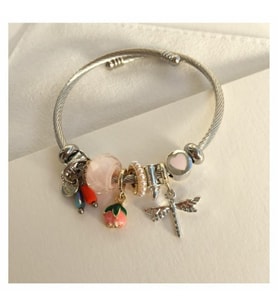 Gül Charmlı Şık Pandora Model Gümüş Bileklik
