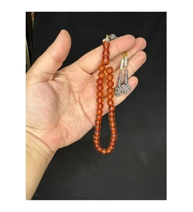 SEVGİLİYE ÖZEL HEDİYE TOZ KEHRİBAR TESBİH BAL RENKLİ KÜRE KESİM 9 MM H-1590.