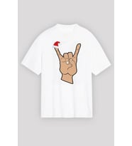 Yılbaşı Noel Başlıklı Serçe Parmak Baskılı Oversize Bisiklet Yaka T-shirt - Beyaz