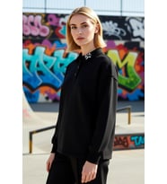 Kadın Polo Yaka Düşük Kol Örme Sweatshirt Taş Detaylı Fonksiyonel Dayanıklı Kaliteli Rahat