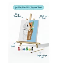 Sevimli Kedi Temalı Çocuk Boyama Tuvali – Şövaleli Eğitici Boyama Seti 20x20 cm