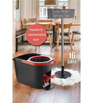 16 Lt Premium Turbo Pedallı Mop Temizlik Seti - Mikrofiber Mop 360° Döner Başlıklı Kova Paspas