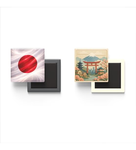 Buzdolap Magnetleri - Japonya Bayrağı ve Paper Cut Tema - 2'li Set Magneti