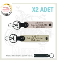 Hız Aşıkları İçin Özel İsim Plaka ve A Rh (-) Kan Grubu Yazılı Deri x2 Anahtarlık, Pudra-S Kahve-Syh