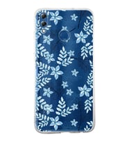 Huawei Honor 8x Uyumlu Kapak Floral Mavi Tasarımlı Şeffaf Silikon Kılıf
