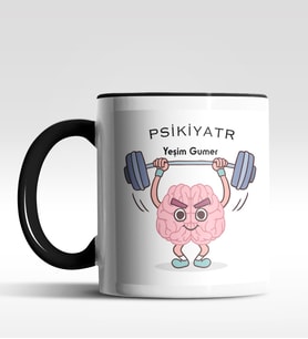 Kişiye Özel Psikiyatr Tasarımlı Siyah Kupa (Siyah - Beyaz)