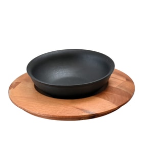 Lava Döküm Yuvarlak Çorba Kasesi ve Kayın Servis Ahşabı. Çap(Ø)14cm.