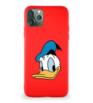 Apple iPhone 11 Pro Max Soft Premier Kapak Donald Duck-B Tasarımlı Silikon Kılıf - Kırmızı (Şeffaf)