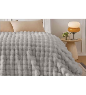Merinos Angora Kürk Bubble Tavşan Tüyü Battaniye 220X240 Kutulu Gri