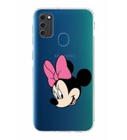 Samsung Galaxy M21  Kamera Korumalı Kapak Minnie Mouse Tasarımlı  Şeffaf  Kılıf