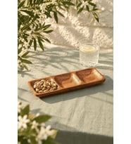 Atbyhome 3 Bölmeli Akasya Çerezlik ve Sunum Tabağı 25x10 cm Dikdörtgen Mezelik Sosluk Kahvaltılık Tabak 25x10x2.54 cm